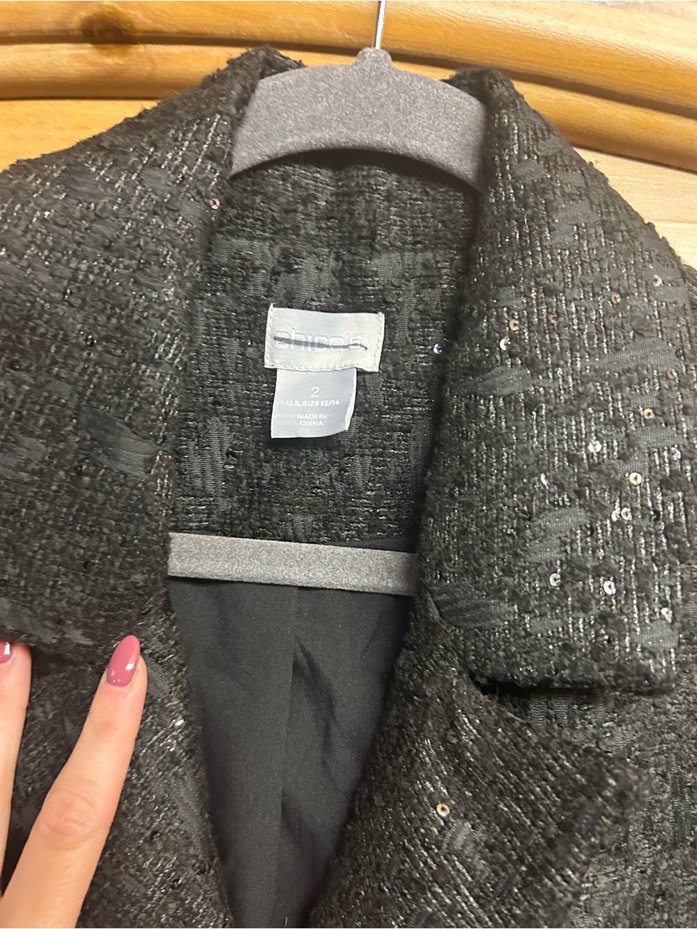 Chico’s Black Tweed and Sequin Winter Jacket - Picture 6 of 8